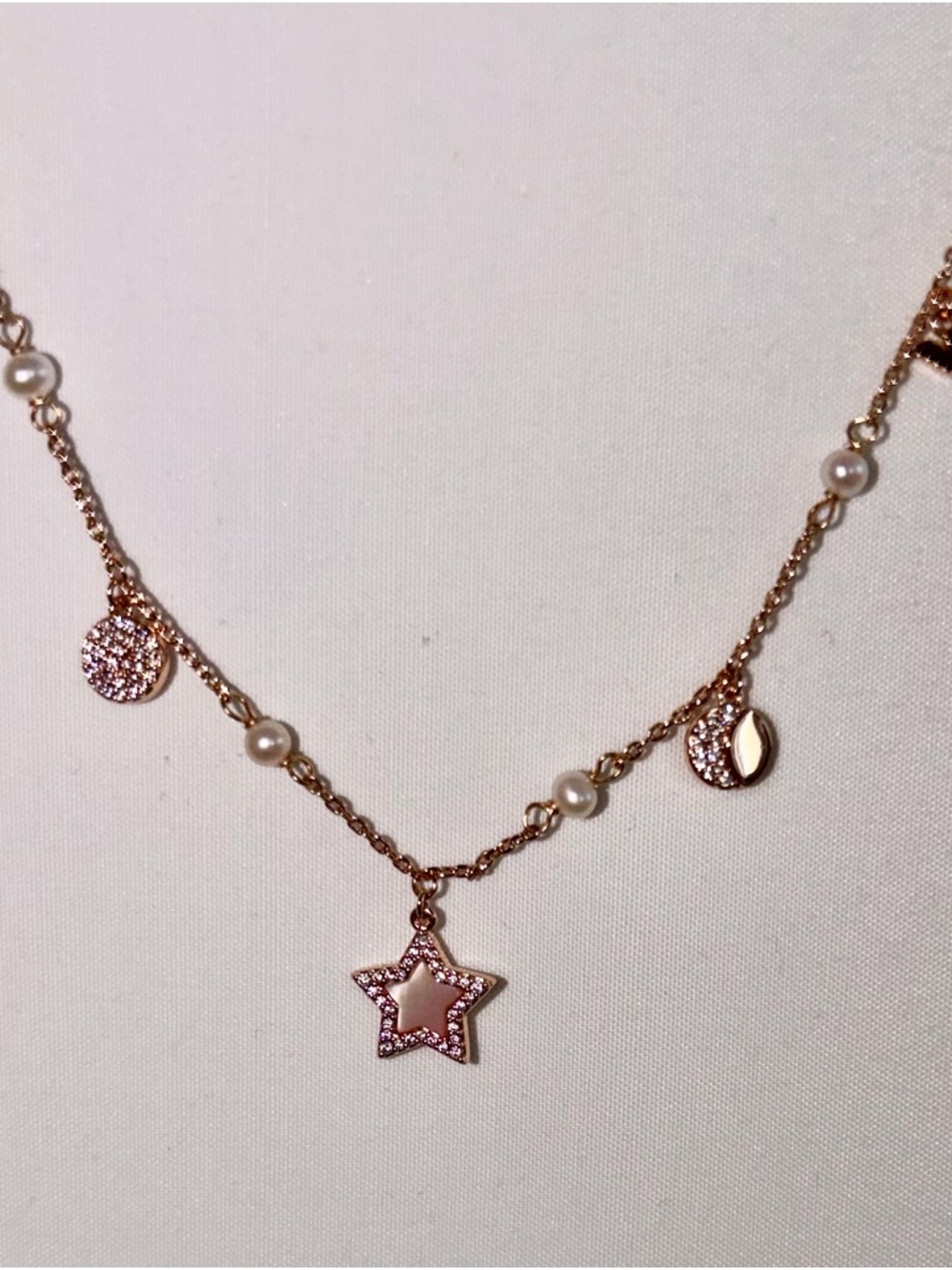 Emporio Armani Rose Gold Star & Pearl Charm Necklace NWT